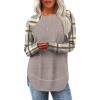 imageSampeel Long Sleeve Shirts for Women Tunic Tops Loose Fit Dressy Crew Neck Pullover Basic Sweaters for Women 2025Plaid Brown