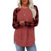 imageSampeel Long Sleeve Shirts for Women Tunic Tops Loose Fit Dressy Crew Neck Pullover Basic Sweaters for Women 2025Plaid Red