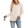 imageSampeel Womens Tops Long Sleeve Shirts Lightweight Sweaters Loose Fit Crewneck Color Block Fall Fashion OutfitsApricot