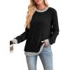 imageSampeel Womens Tops Long Sleeve Shirts Lightweight Sweaters Loose Fit Crewneck Color Block Fall Fashion OutfitsBlack