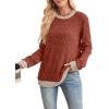 imageSampeel Womens Tops Long Sleeve Shirts Lightweight Sweaters Loose Fit Crewneck Color Block Fall Fashion OutfitsCaramel