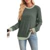 imageSampeel Womens Tops Long Sleeve Shirts Lightweight Sweaters Loose Fit Crewneck Color Block Fall Fashion OutfitsClassic Green