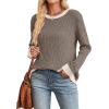 imageSampeel Womens Tops Long Sleeve Shirts Lightweight Sweaters Loose Fit Crewneck Color Block Fall Fashion OutfitsCoffee