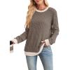 imageSampeel Womens Tops Long Sleeve Shirts Lightweight Sweaters Loose Fit Crewneck Color Block Fall Fashion OutfitsCoffee