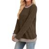 imageSampeel Womens Tops Long Sleeve Shirts Lightweight Sweaters Loose Fit Crewneck Color Block Fall Fashion OutfitsDark Brown