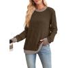imageSampeel Womens Tops Long Sleeve Shirts Lightweight Sweaters Loose Fit Crewneck Color Block Fall Fashion OutfitsDark Brown