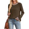 imageSampeel Womens Tops Long Sleeve Shirts Lightweight Sweaters Loose Fit Crewneck Color Block Fall Fashion OutfitsDark Brown