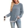 imageSampeel Womens Tops Long Sleeve Shirts Lightweight Sweaters Loose Fit Crewneck Color Block Fall Fashion OutfitsEarth Blue