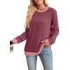 imageSampeel Womens Tops Long Sleeve Shirts Lightweight Sweaters Loose Fit Crewneck Color Block Fall Fashion OutfitsFuchsia