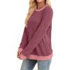 imageSampeel Womens Tops Long Sleeve Shirts Lightweight Sweaters Loose Fit Crewneck Color Block Fall Fashion OutfitsFuchsia