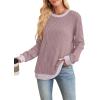 imageSampeel Womens Tops Long Sleeve Shirts Lightweight Sweaters Loose Fit Crewneck Color Block Fall Fashion OutfitsGrey Pink
