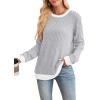 imageSampeel Womens Tops Long Sleeve Shirts Lightweight Sweaters Loose Fit Crewneck Color Block Fall Fashion OutfitsLight Grey