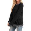 imageSampeel Womens Tops Long Sleeve Shirts Lightweight Sweaters Loose Fit Crewneck Color Block Fall Fashion OutfitsMatch Black Print