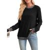 imageSampeel Womens Tops Long Sleeve Shirts Lightweight Sweaters Loose Fit Crewneck Color Block Fall Fashion OutfitsMatch Black Print