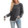 imageSampeel Womens Tops Long Sleeve Shirts Lightweight Sweaters Loose Fit Crewneck Color Block Fall Fashion OutfitsShadow Grey