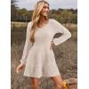 imageWomens Long Sleeve V Neck Sweater Dress Ribbed Knit Casual Babydoll Tiered Short Mini Fall Tunic DressesApricot