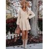 imageWomens Long Sleeve V Neck Sweater Dress Ribbed Knit Casual Babydoll Tiered Short Mini Fall Tunic DressesApricot