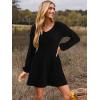 imageWomens Long Sleeve V Neck Sweater Dress Ribbed Knit Casual Babydoll Tiered Short Mini Fall Tunic DressesBlack