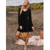 imageWomens Long Sleeve V Neck Sweater Dress Ribbed Knit Casual Babydoll Tiered Short Mini Fall Tunic DressesBlack