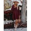 imageWomens Long Sleeve V Neck Sweater Dress Ribbed Knit Casual Babydoll Tiered Short Mini Fall Tunic DressesBurgundy