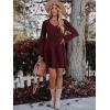 imageWomens Long Sleeve V Neck Sweater Dress Ribbed Knit Casual Babydoll Tiered Short Mini Fall Tunic DressesBurgundy