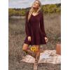 imageWomens Long Sleeve V Neck Sweater Dress Ribbed Knit Casual Babydoll Tiered Short Mini Fall Tunic DressesBurgundy
