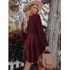 imageWomens Long Sleeve V Neck Sweater Dress Ribbed Knit Casual Babydoll Tiered Short Mini Fall Tunic DressesBurgundy