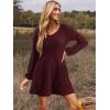 imageWomens Long Sleeve V Neck Sweater Dress Ribbed Knit Casual Babydoll Tiered Short Mini Fall Tunic DressesBurgundy
