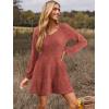 imageWomens Long Sleeve V Neck Sweater Dress Ribbed Knit Casual Babydoll Tiered Short Mini Fall Tunic DressesCaramel