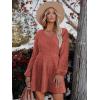 imageWomens Long Sleeve V Neck Sweater Dress Ribbed Knit Casual Babydoll Tiered Short Mini Fall Tunic DressesCaramel