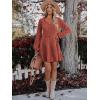 imageWomens Long Sleeve V Neck Sweater Dress Ribbed Knit Casual Babydoll Tiered Short Mini Fall Tunic DressesCaramel