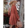 imageWomens Long Sleeve V Neck Sweater Dress Ribbed Knit Casual Babydoll Tiered Short Mini Fall Tunic DressesCaramel