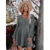 imageWomens Long Sleeve V Neck Sweater Dress Ribbed Knit Casual Babydoll Tiered Short Mini Fall Tunic DressesGreen