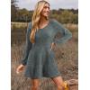 imageWomens Long Sleeve V Neck Sweater Dress Ribbed Knit Casual Babydoll Tiered Short Mini Fall Tunic DressesGreen