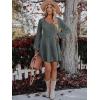 imageWomens Long Sleeve V Neck Sweater Dress Ribbed Knit Casual Babydoll Tiered Short Mini Fall Tunic DressesGreen