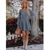 imageWomens Long Sleeve V Neck Sweater Dress Ribbed Knit Casual Babydoll Tiered Short Mini Fall Tunic DressesGrey Blue