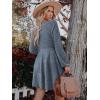 imageWomens Long Sleeve V Neck Sweater Dress Ribbed Knit Casual Babydoll Tiered Short Mini Fall Tunic DressesGrey Blue