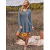 imageWomens Long Sleeve V Neck Sweater Dress Ribbed Knit Casual Babydoll Tiered Short Mini Fall Tunic DressesGrey Blue
