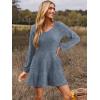 imageWomens Long Sleeve V Neck Sweater Dress Ribbed Knit Casual Babydoll Tiered Short Mini Fall Tunic DressesGrey Blue