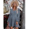 imageWomens Long Sleeve V Neck Sweater Dress Ribbed Knit Casual Babydoll Tiered Short Mini Fall Tunic DressesGrey Blue