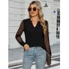 imageWomens Mesh Long Sleeve Shirts Dressy Casual V Neck Blouses Business Work TopsBlack