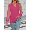 imageWomens Mesh Long Sleeve Shirts Dressy Casual V Neck Blouses Business Work TopsHot Pink