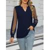 imageWomens Mesh Long Sleeve Shirts Dressy Casual V Neck Blouses Business Work TopsNavy