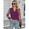 imageWomens Mesh Long Sleeve Shirts Dressy Casual V Neck Blouses Business Work TopsPurple