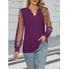 imageWomens Mesh Long Sleeve Shirts Dressy Casual V Neck Blouses Business Work TopsPurple