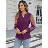 imageWomens Mesh Long Sleeve Shirts Dressy Casual V Neck Blouses Business Work TopsPurple