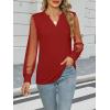 imageWomens Mesh Long Sleeve Shirts Dressy Casual V Neck Blouses Business Work TopsRed