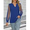 imageWomens Mesh Long Sleeve Shirts Dressy Casual V Neck Blouses Business Work TopsRoyal Blue