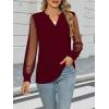 imageWomens Mesh Long Sleeve Shirts Dressy Casual V Neck Blouses Business Work TopsWine Red