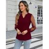 imageWomens Mesh Long Sleeve Shirts Dressy Casual V Neck Blouses Business Work TopsWine Red